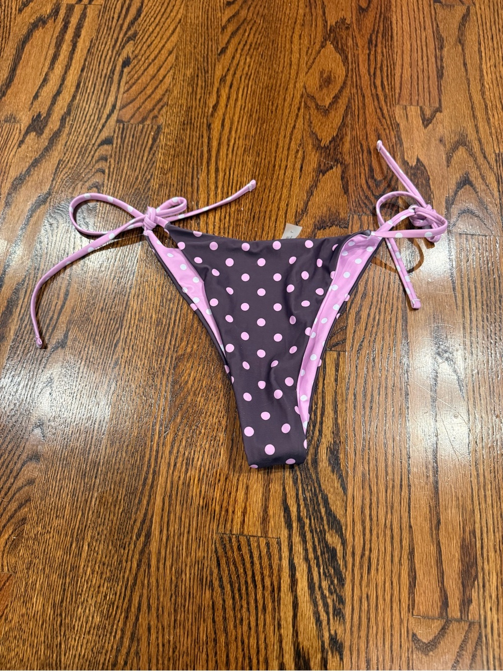 SHEIN Brown Bikini Bottom with Pink Polka Dots
